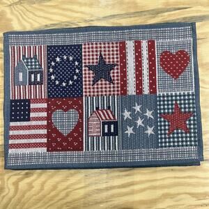 Americana Tapestry Placemats, 12”x18” Stars And Stripes Flag USA Set Of 4
